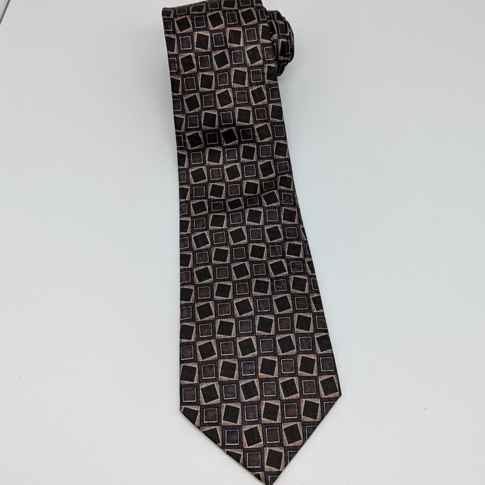 Carlos Devenezia Men's Brown Tan Geometric Square Silk Tie